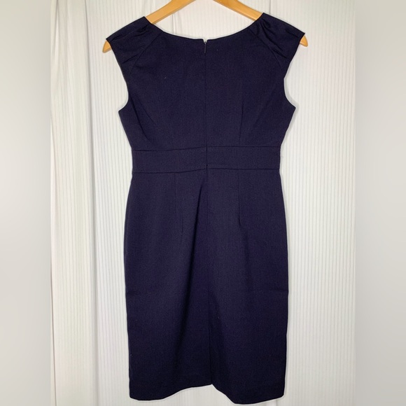 Banana Republic - Navy Sleeveless Midi Dress With Front Ruffle Detail - 0 Petite - Picture 2 of 8